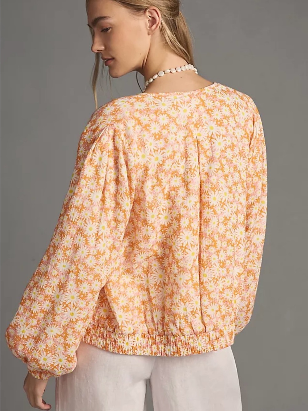Anthropologie If By the Sea Peach Daisy Floral Bubble-Hem Jacket